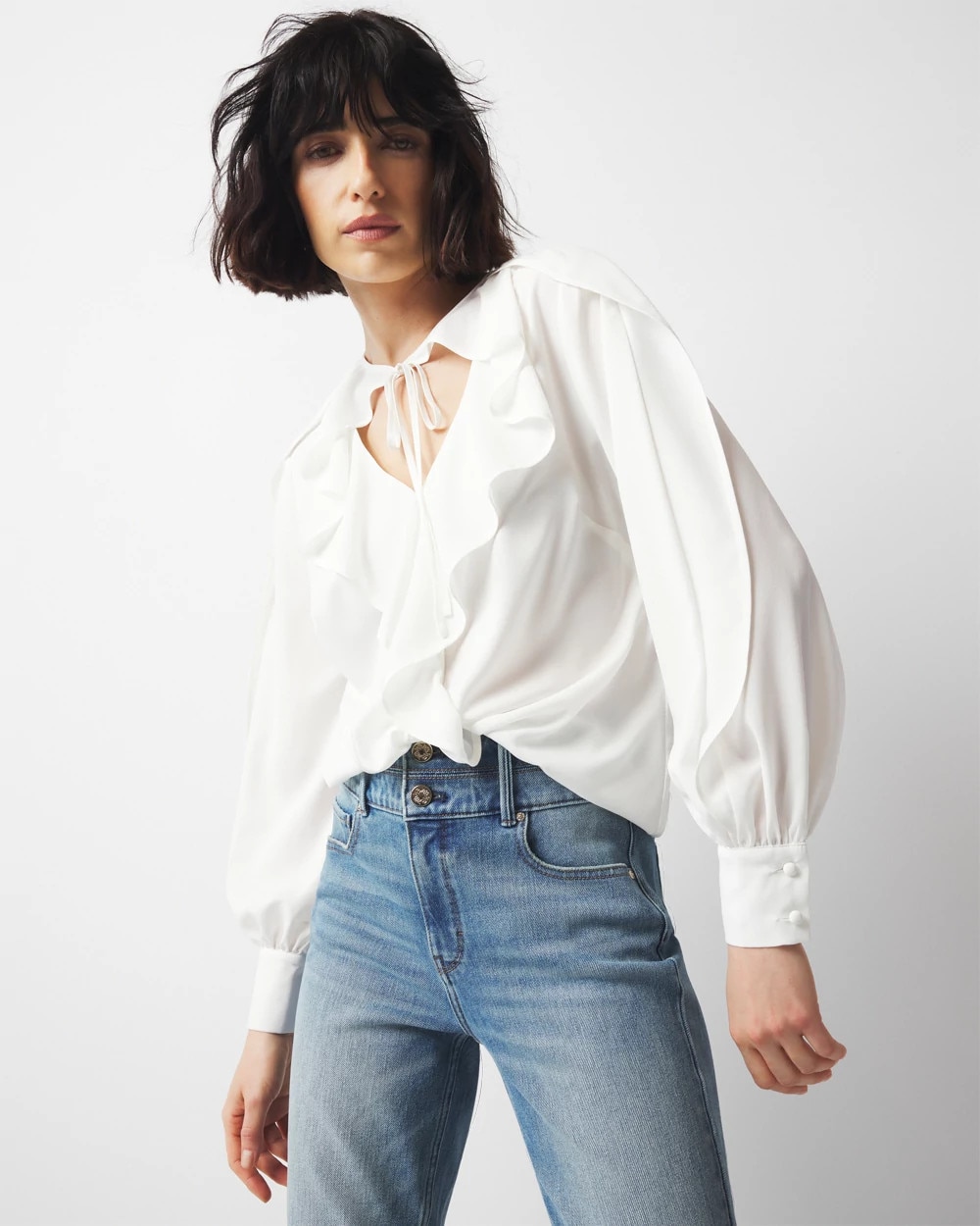 RUFFLE NECK BLOUSE ホワイト　サイズ1 White Sleeveless Bouvier Blouse | Tuckernuck | Tuckernuck